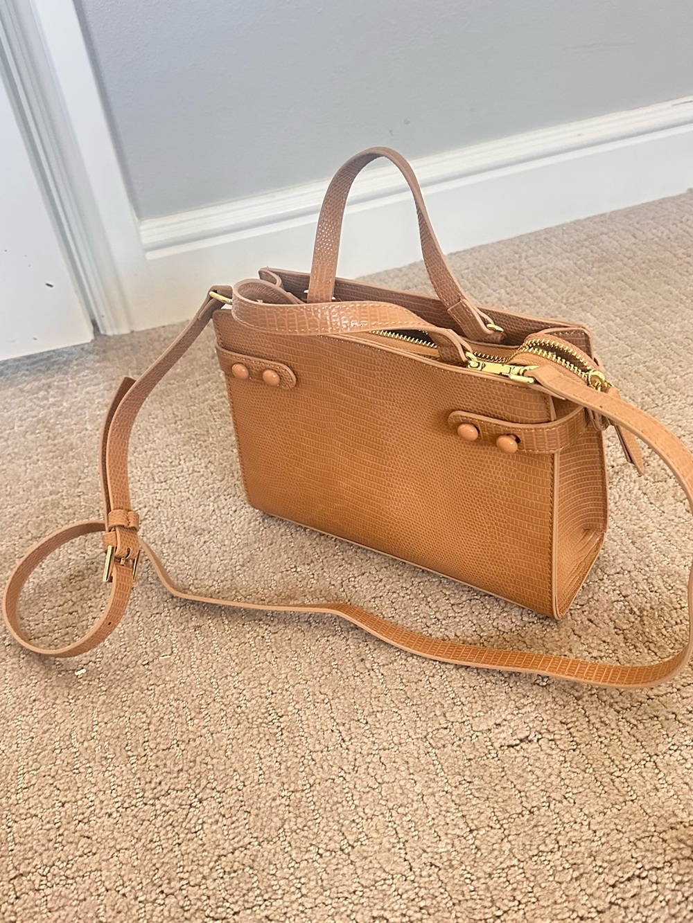 Kate Landry Brown Lizard Embossed Satchel Crossbody Bag